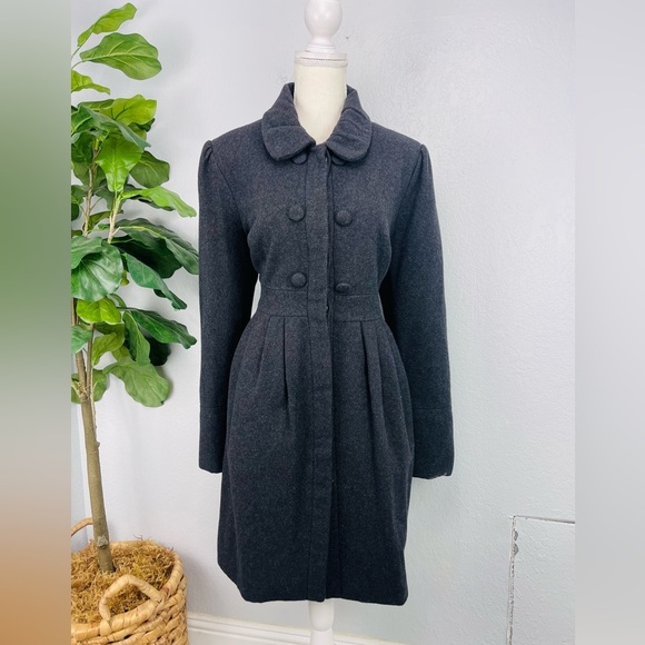 Womens Charcoal Black Fit And Flare Princess Button Down Coat - Picture 2 of 8